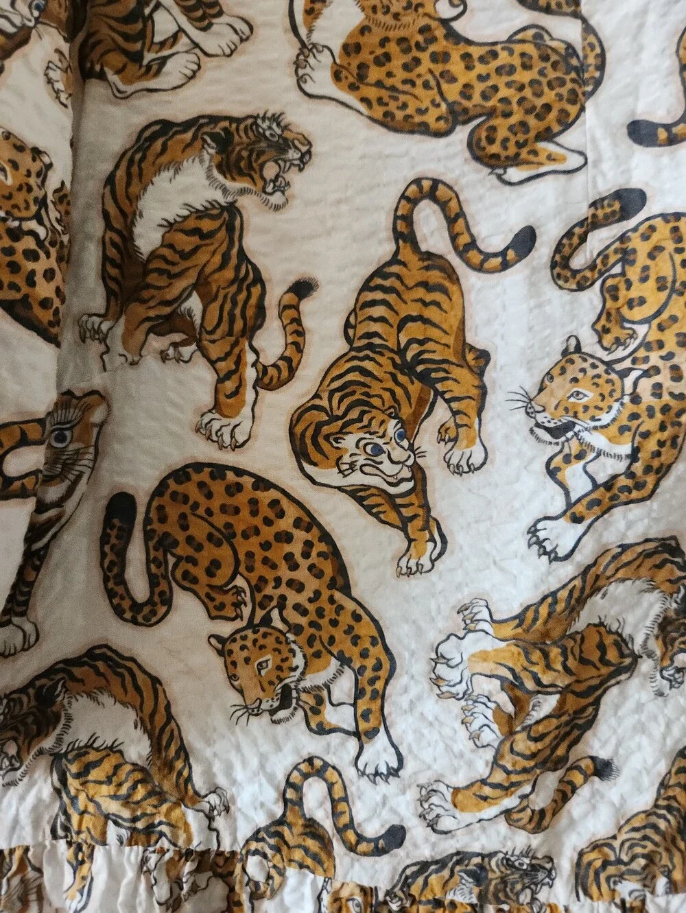 KENZO Kids Puff Sleeve Tiger Cheetah Print Designer 100% Cotton Girl's Dress